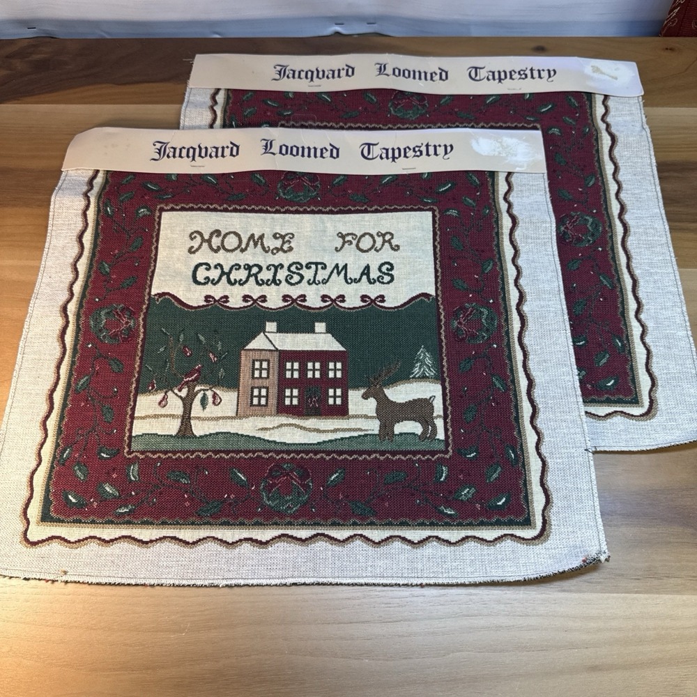 New (2) Jacquard Loomed Tapestry Home For Christmas Pillows Framing Wall 18x16